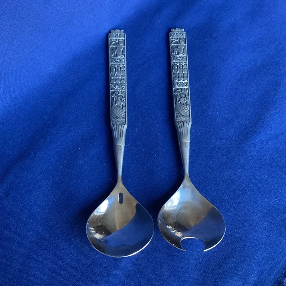 VTG Large Norwegian H.S. Konge Tinn Pewter Salad Servers